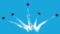 Aerobatic team with fighter aircrafts contrails. Vector silhouette